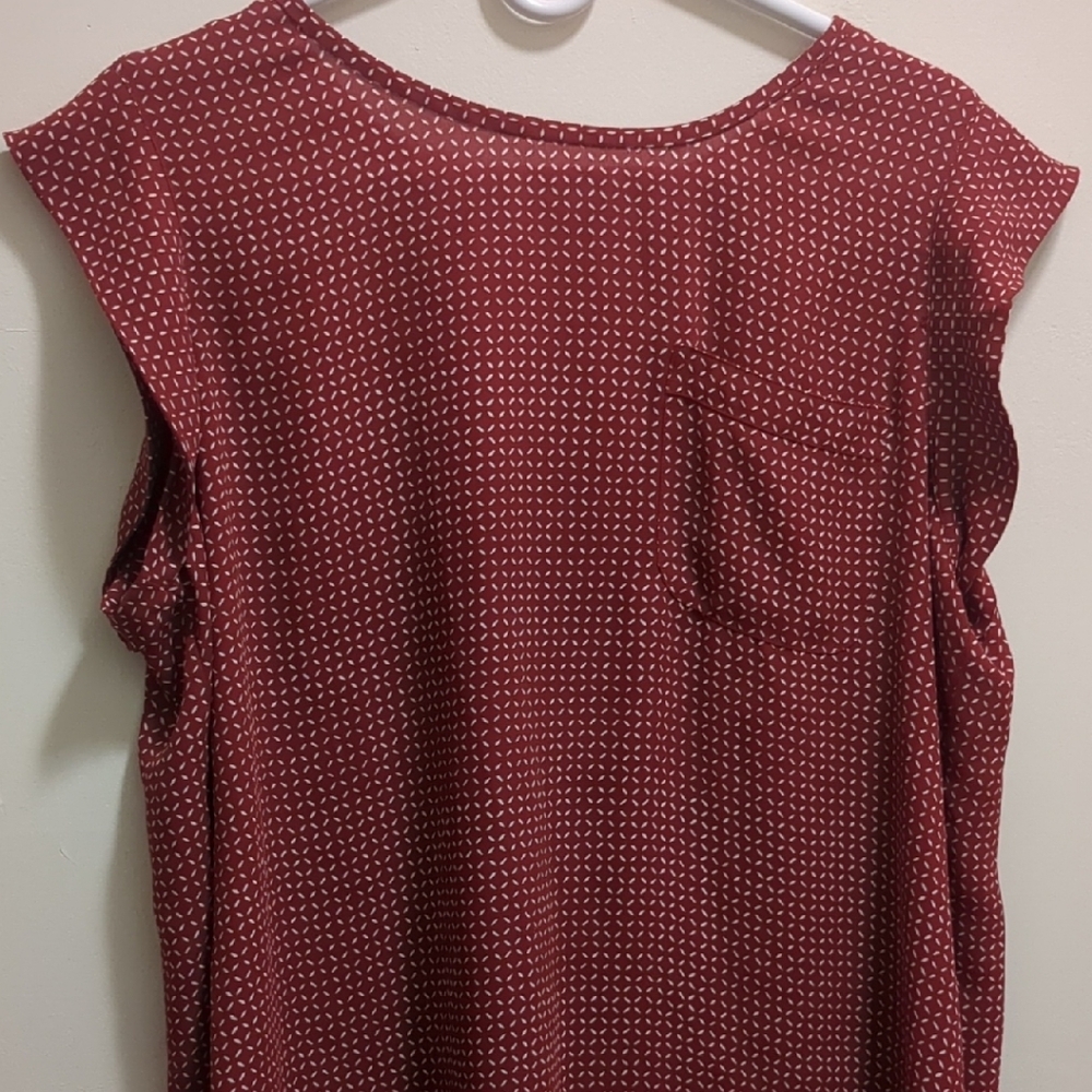 LOFT Rust Red Printed Cap-Sleeve Blouse